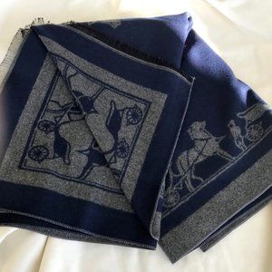 NEW CASHMERE SCARF WRAP NAVY CHARCOAL GRAY LARGE